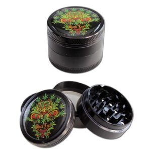 Mlinček Aluminium Grinder Chip CNC 'Black - Leaf Skull' 4-part 50mm