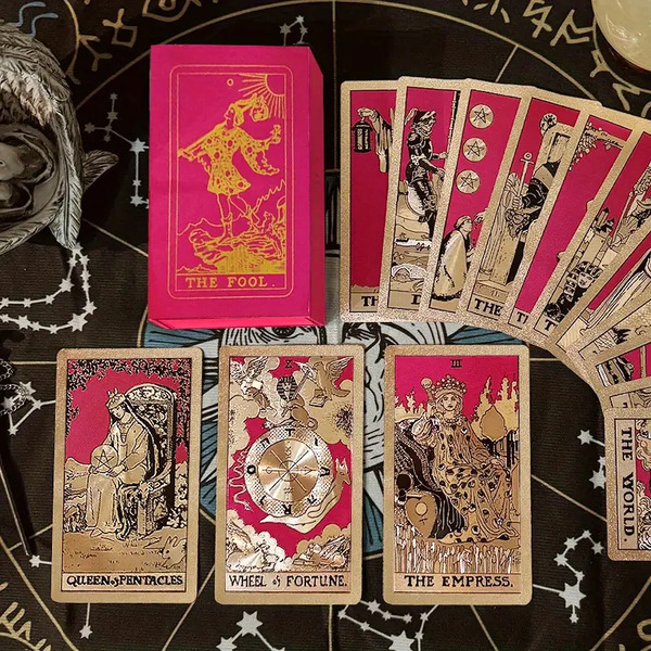 TAROT Gold foil ‘The Fool’ Red (Fucsia) Box - slika 3